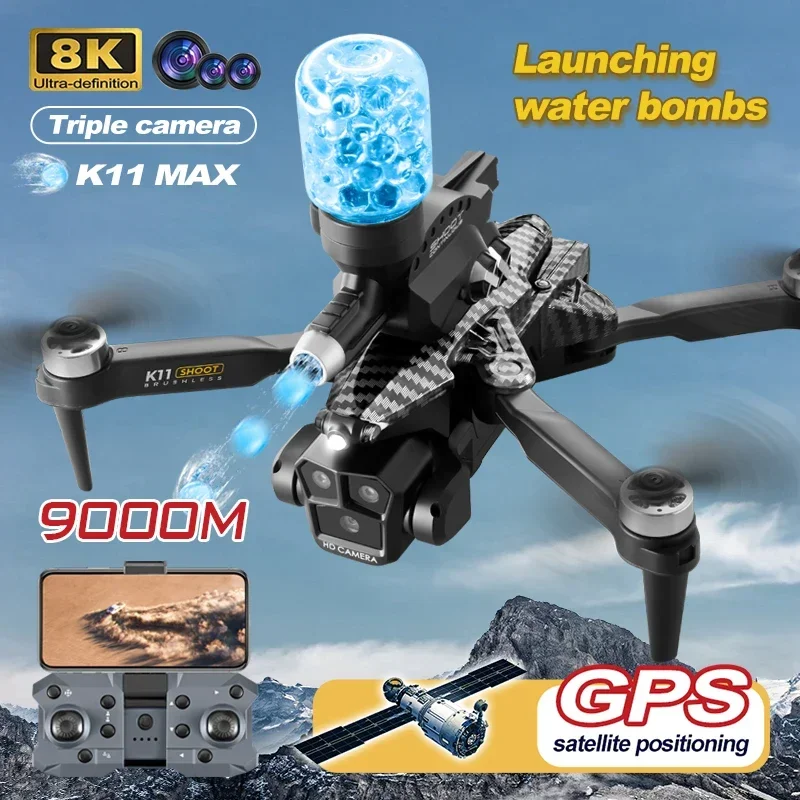 K11 Max Drone 8K Três câmeras com bombas de água Fotografia aérea profissional Aeronave para evitar obstáculos Quadricóptero dobrável