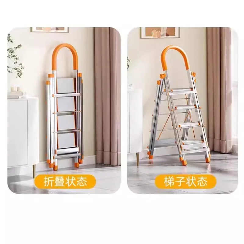 Household Ladder Folding Drying Scaffoldings Multi-functional Dual-purpose Stairs Thickened and Retractable Stainless Steel