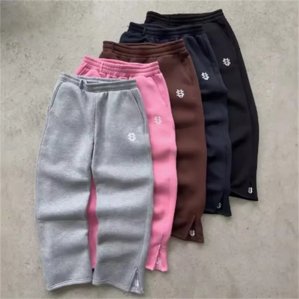 Y2K Retro Lose Gerade Hosen Unisex Trainingsanzug Hosen Personalisierte Bein Zipper Stickerei Design Hip Hop Harajuku Casual Hosen