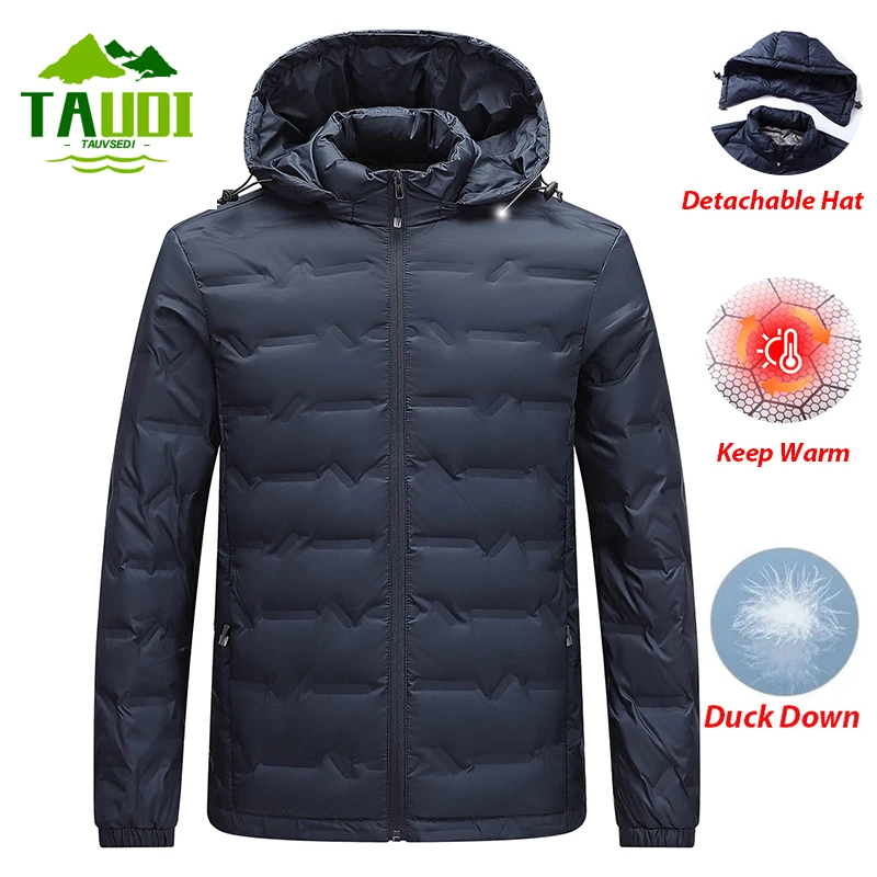 Winter Männer Warme Ente Unten Jacke Herren Winddicht Abnehmbare Hut Unten Jacke Herren Leichte Mantel Lässig Hohe Qualität Jacke Männlich
