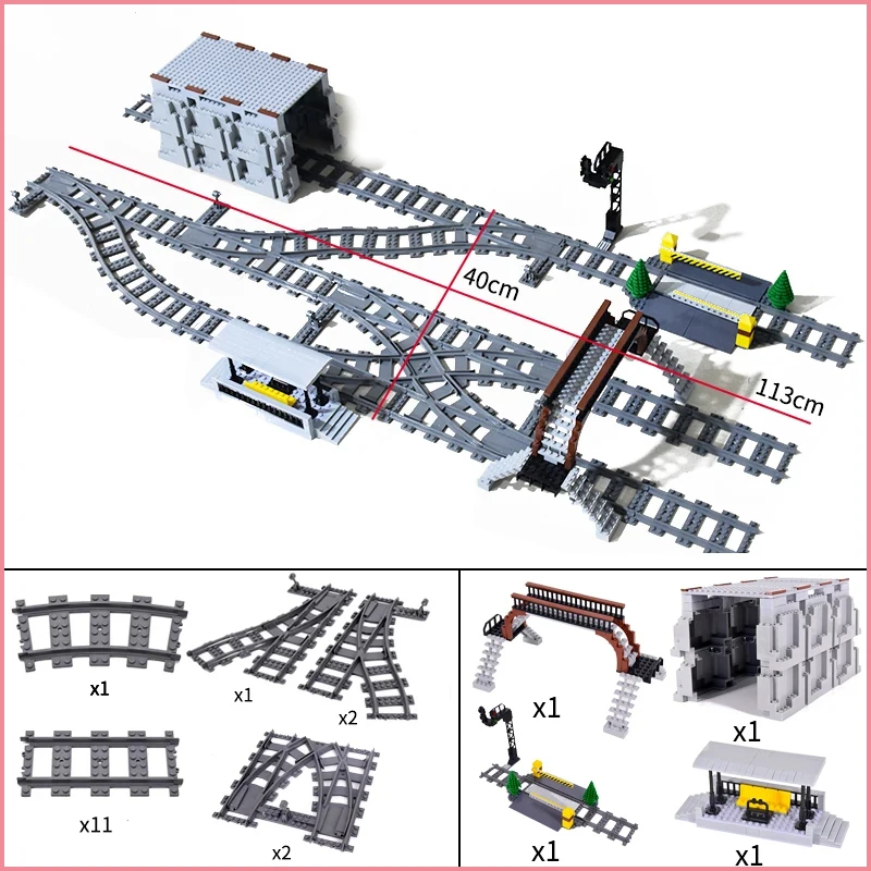 สถานีรถไฟเมืองแพลตฟอร์มไฟจราจรถ้ํา Flyover แทร็กตรงรางโค้ง Building Block อิฐ Technican ของเล่นสร้างสรรค์