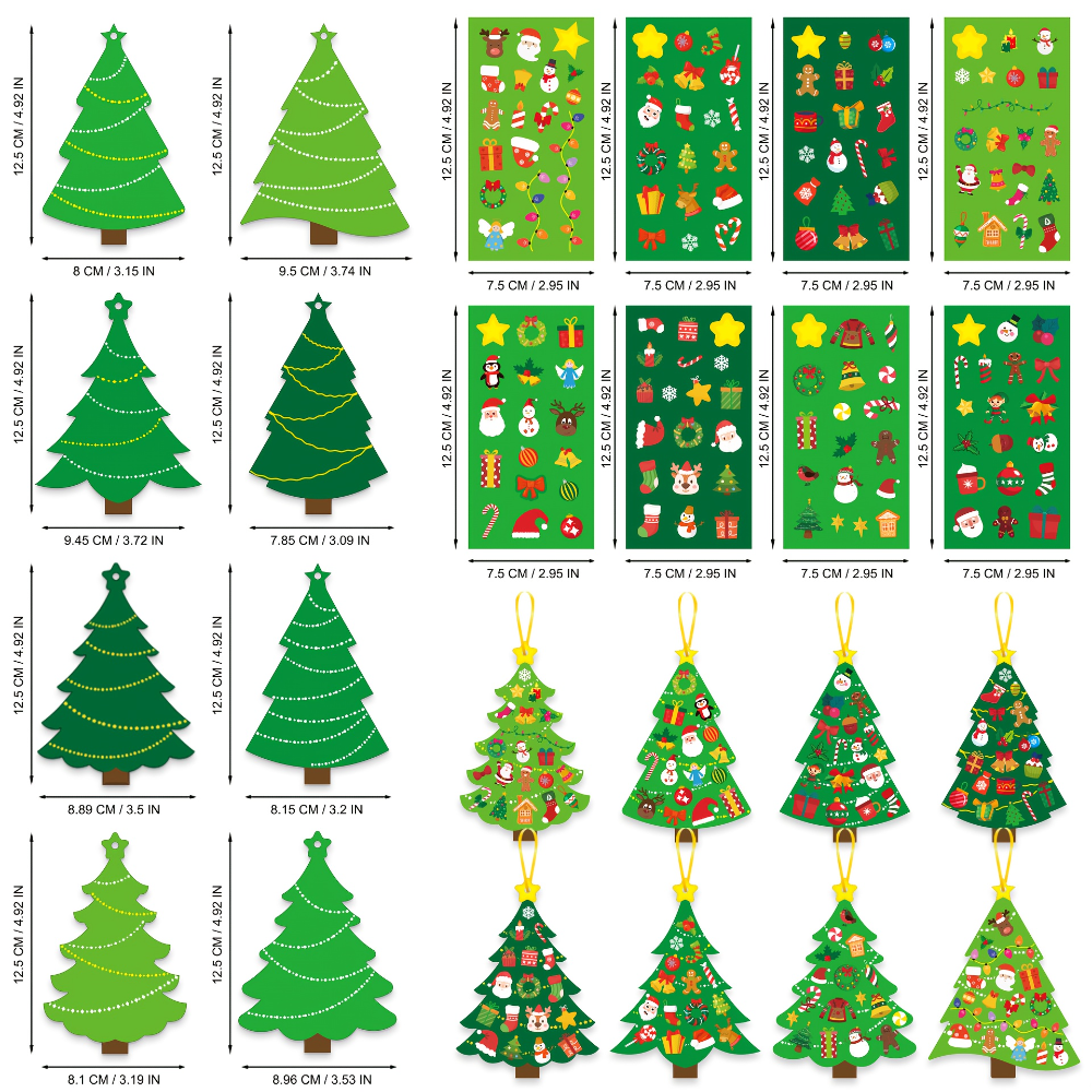 Kit de manualidades DIY para árbol de Navidad, 24 Uds., utiliza pegatinas para crear tarjetas navideñas, perfecto para fiestas de Navidad, actividades, suministros festivos