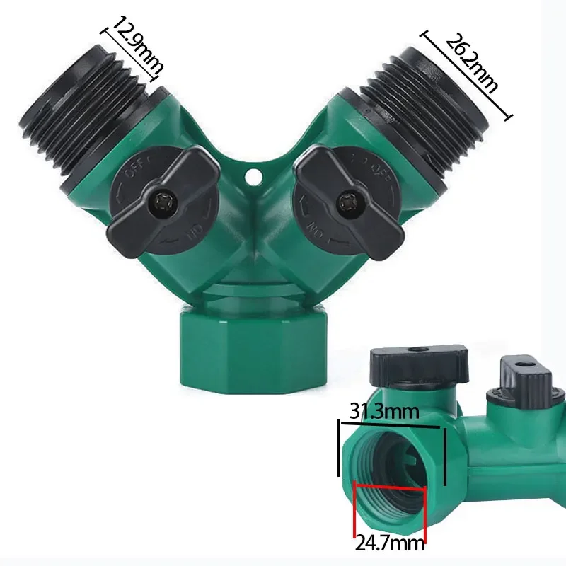 Divisor de mangueira de jardim de 2 vias, conector de mangueira de jardim com torneira, rega, desligamento para paisagismo, plantio de flores, irrigação