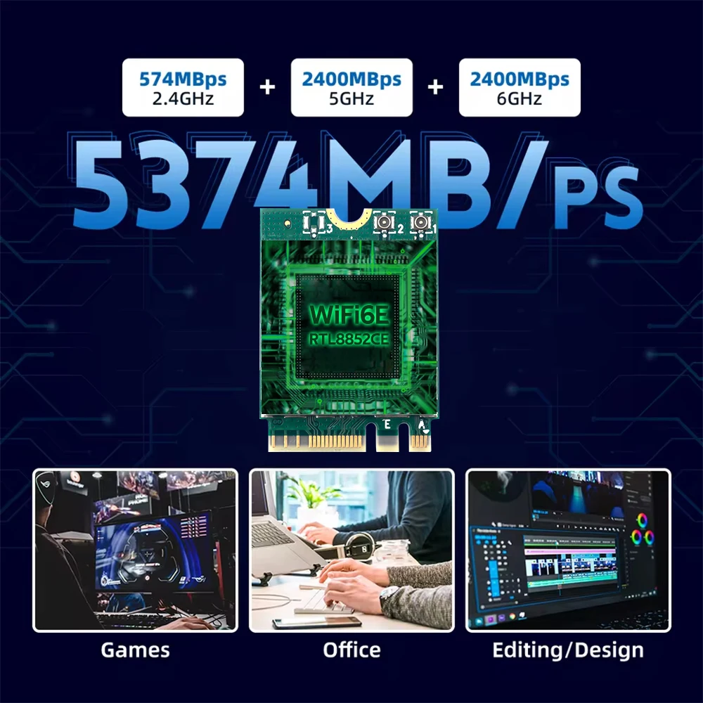 Трехдиапазонный адаптер Wi-Fi 6E Bluetooth 5.3, 5400 Мбит/с, приемная карта беспроводного сигнала NGFF M.2 для Windows 10/11 RTL8852CE, как AX210
