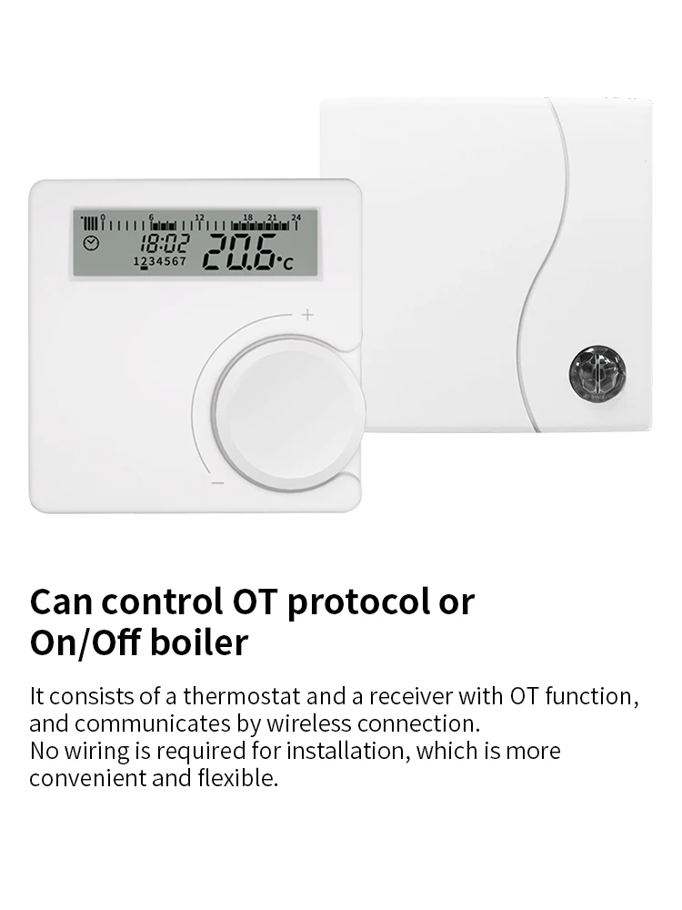 Opentherm ไร้สายเครื่องทําความร้อนเทอร์โมสําหรับหม้อต้มแก๊ส Low Power แบตเตอรี่เทอร์โมหม้อไอน้ําอุณหภูมิ Controller Wall Mount