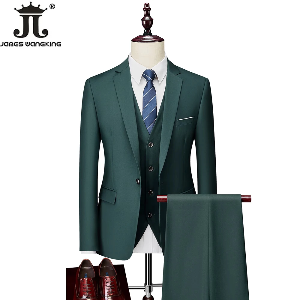 M-6XL de 15 colores (chaqueta + chaleco + pantalones), trajes formales de oficina de negocios para hombre, vestido de boda para novio, vestido de fiesta, traje de color sólido