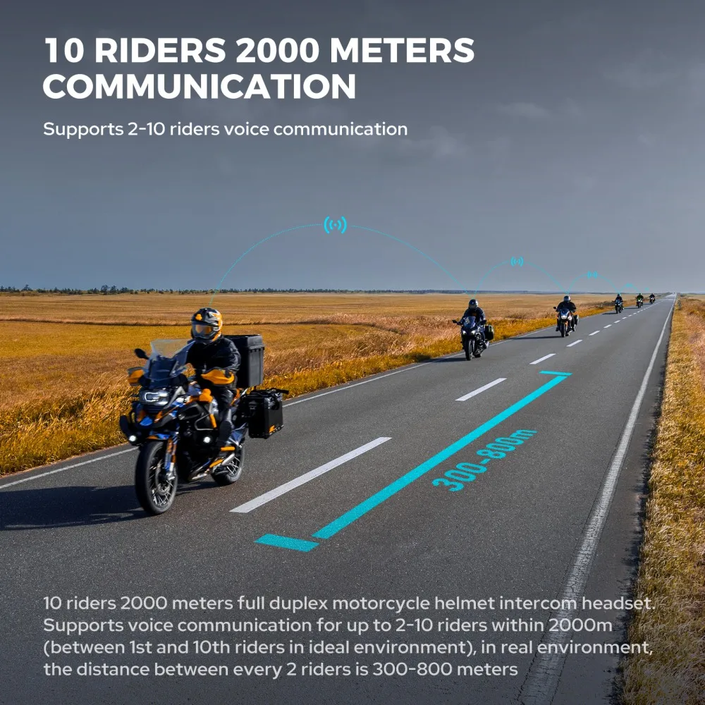 Gearelec-10人のモーターサイクリスト用のBluetoothヘッドセット,オートバイのヘルメット用の通信デバイス,ワイヤレスBTインターホン,音楽共有,pk B4FM-X