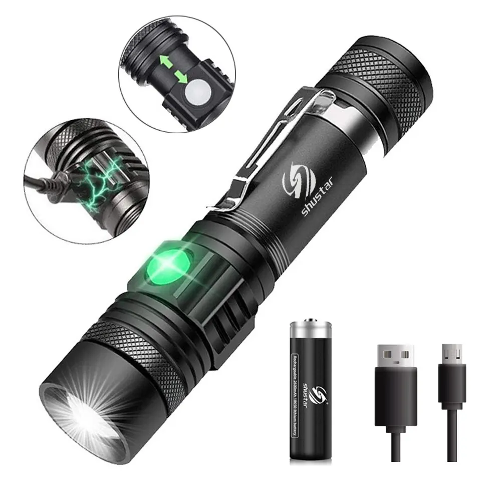 Latarki LED dużej mocy Zoomable Latarka kempingowa z koralikami LED T6 Wodoodporna 4 tryby oświetlenia Wielofunkcyjna ładowarka USB