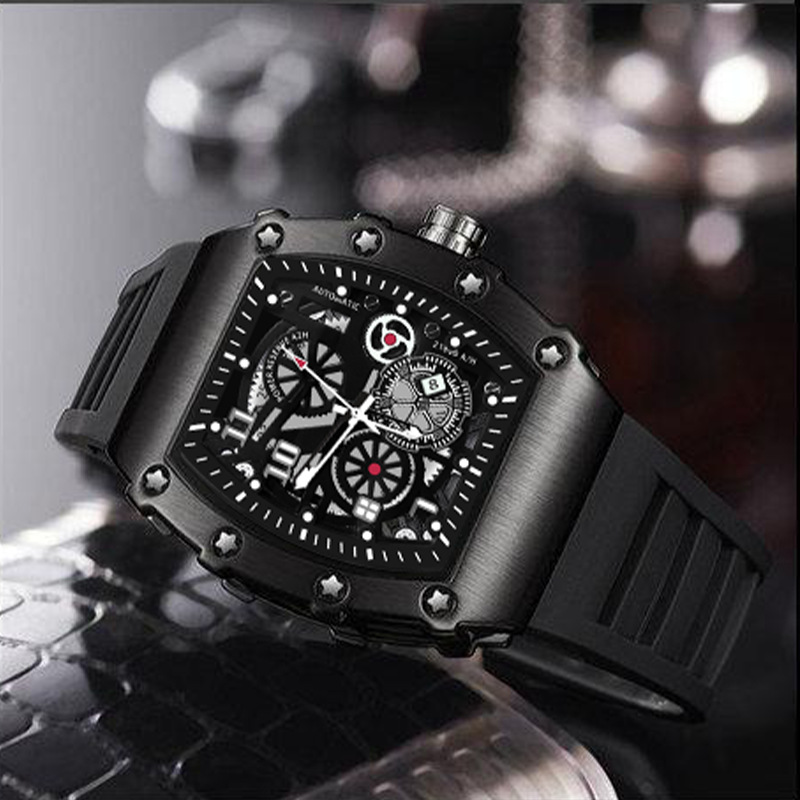 Reloj UTHAI para hombre, moda deportiva, reloj de pulsera de cuarzo completamente automático, hueco, resistente al agua, reloj de guerrero negro para hombre