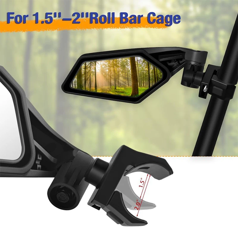 Lusterka boczne UTV RZR Regulowane lusterka boczne z pałąkiem 1,5"-2" do Polars RZR 1000 Can Am Maverick Yamaha YXZ Rhino Pioneer