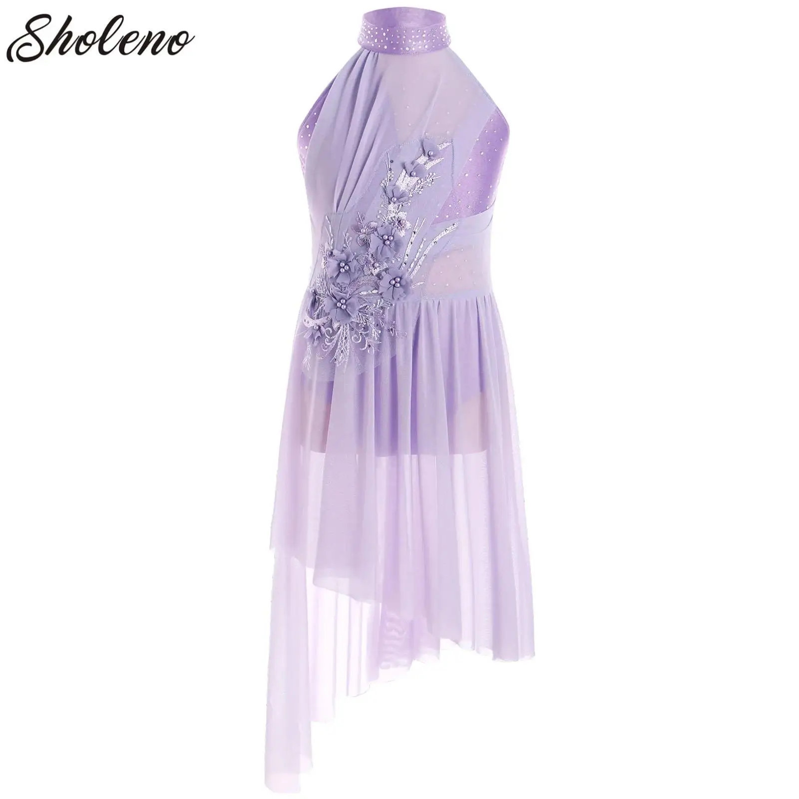 Vestido de baile lírico de Ballet para niñas, leotardo de gimnasia, vestido tutú con diamantes de imitación, patinaje artístico, traje de danza contemporánea moderna