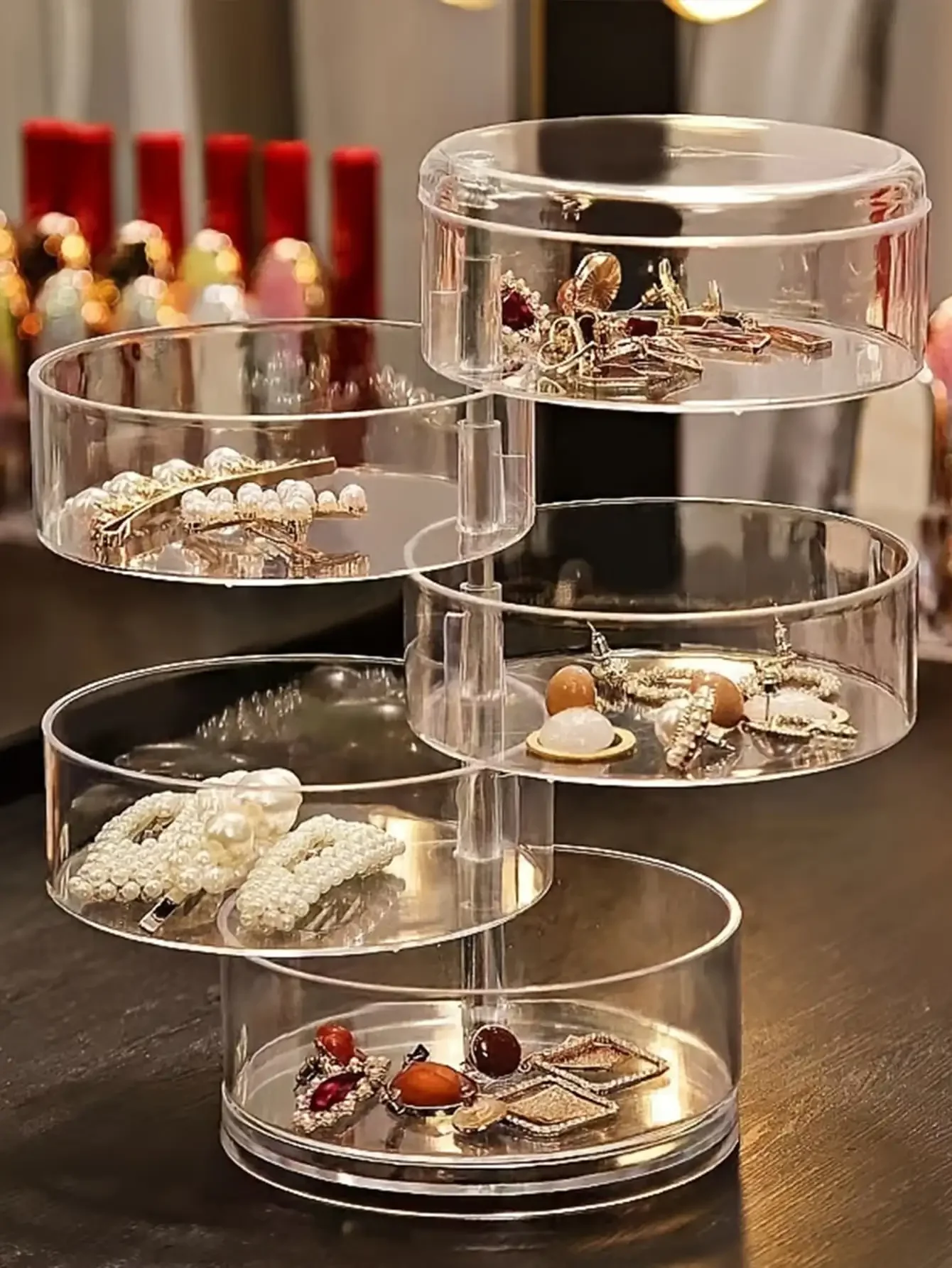 1pc Stijlvol en grote capaciteit 3/4/5 lagen roterende sieraden opbergdoos voor vrouwen, transparante desktop organizer stofdicht haar