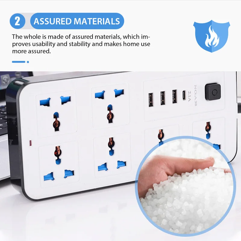 Power Multi Tap Universal Plug EU US UK Outlet Power Strip พร้อม 2 เมตรสายไฟ AC ประเภท C พอร์ต USB ชาร์จซ็อกเก็ตไฟฟ้า