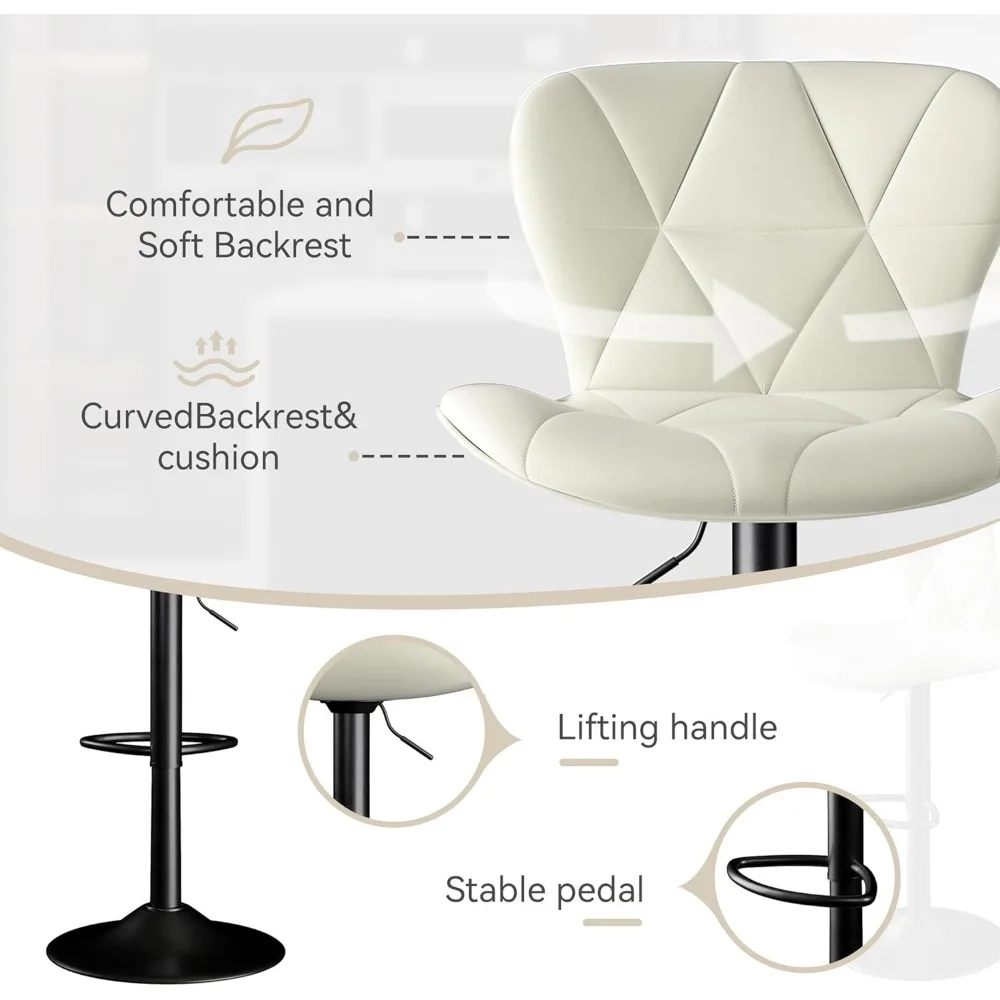 Bar Stools Set of 4,Adjustable Swivel Barstools, Faux Leather Bar Chairs,Upholstered Counter Height with High Backrest