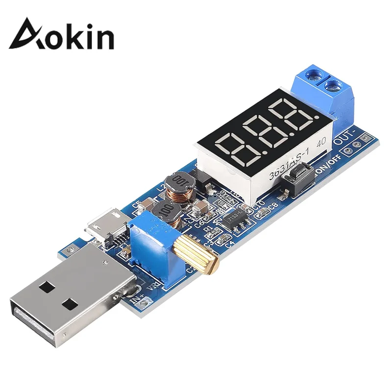Aokin Micro USB 5V DC-DC convertidor Buck Boost módulo de fuente de alimentación reguladores de voltaje ajustables 3,5-12V a 1,2-24V