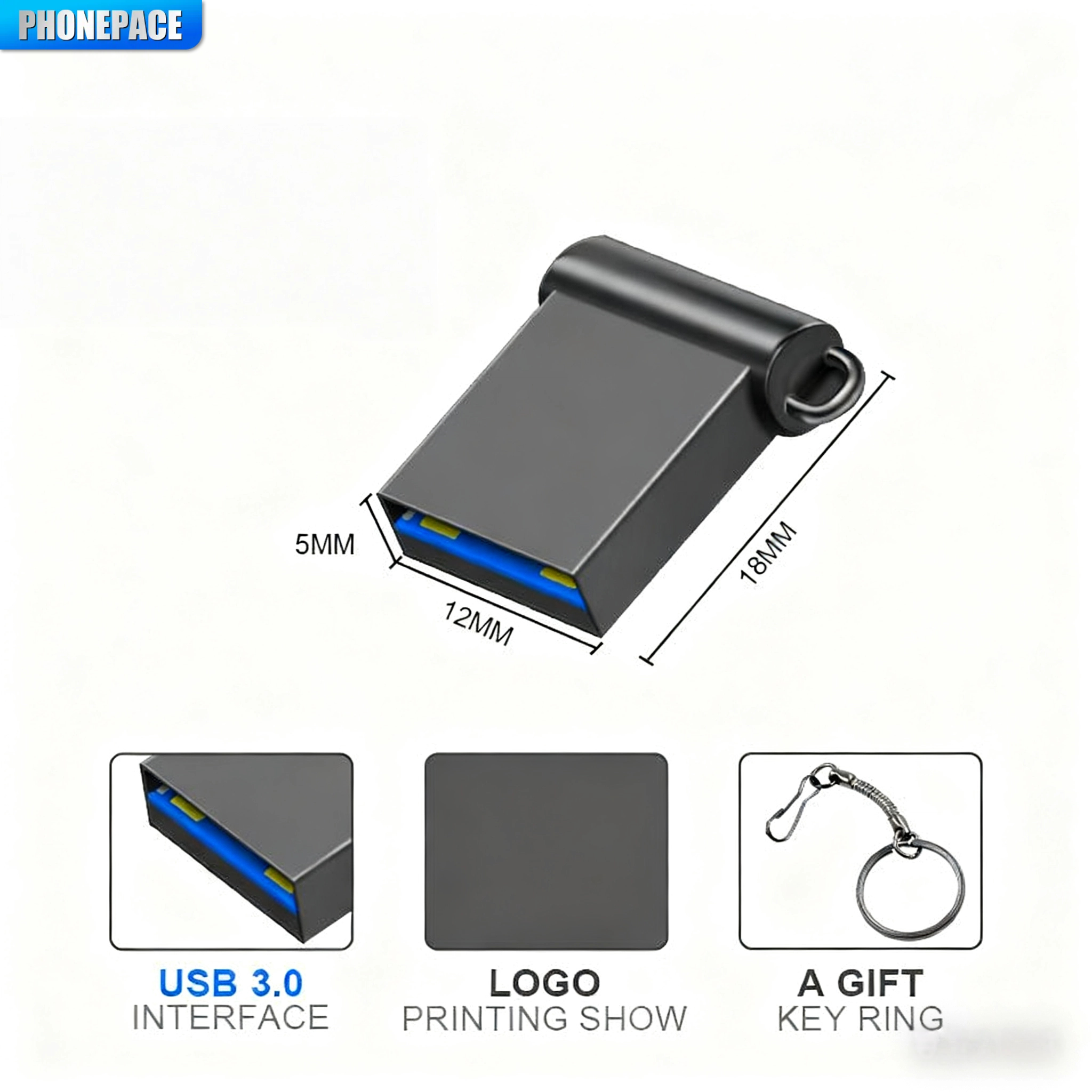 PHONEPACE USB Flash Drive High Speed 3.0 Mini Flash Pendrive 128GB 64GB 32GB 16GB Cle USB 3.0 Stick 64GB 128GB USB Storage