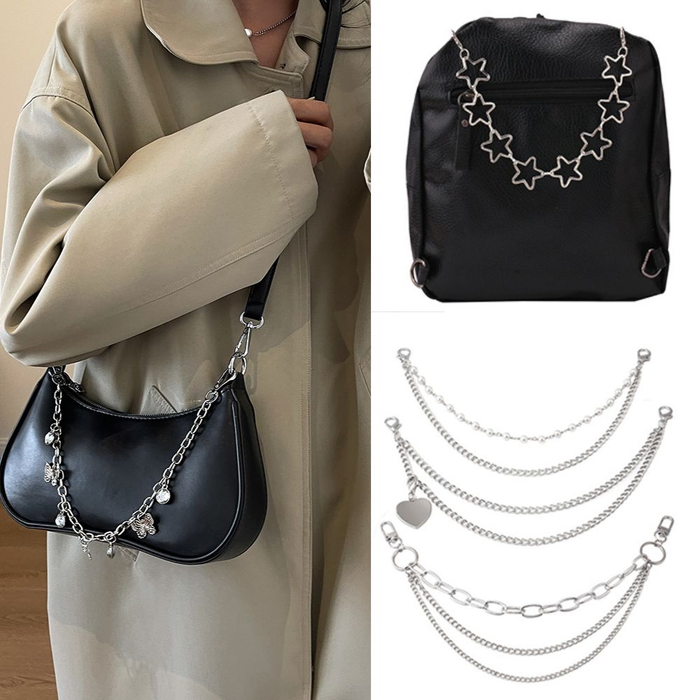 Популярные многослойные серебряные металлические цепочки для сумок, модная цепочка для сумки на плечо «сделай сам», сменные женские джинсовые цепочки с пряжкой-лобстером
