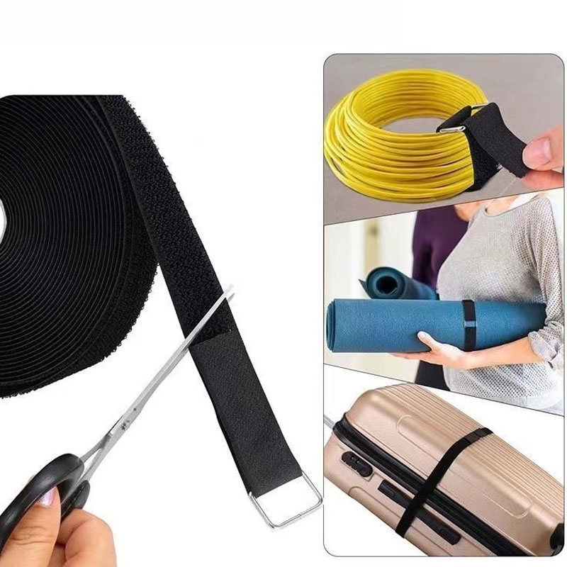 Cinta de Cable de sujeción con gancho de nailon reutilizable, correa de seguridad autoadhesiva de corte a longitud con hebilla para organizador o almacenamiento, 2M