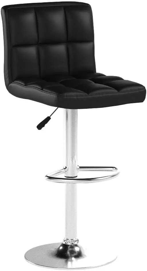 Bar Stools Set of 2, Counter Height Bar Stools with Back PU Leather Armless Hydraulic Kitchen Counter Bar Stool (Black)