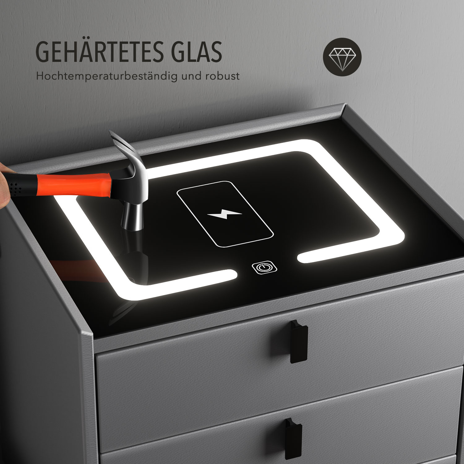 Mesa de cabeceira inteligente com carregamento sem fio, cabeceira com luz LED, mesa de cabeceira com 2 gavetas, cômoda para sala de estar