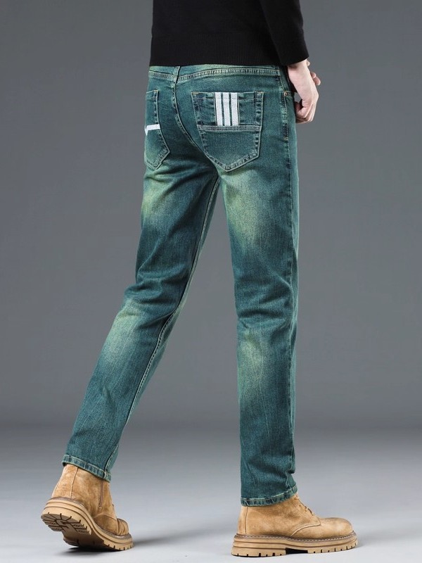Calças Jeans Slim Fit Masculinas Verde Esmeralda Es Marca de Luxo Alta Qualidade Resistente a Manchas com Zíper na Cin...