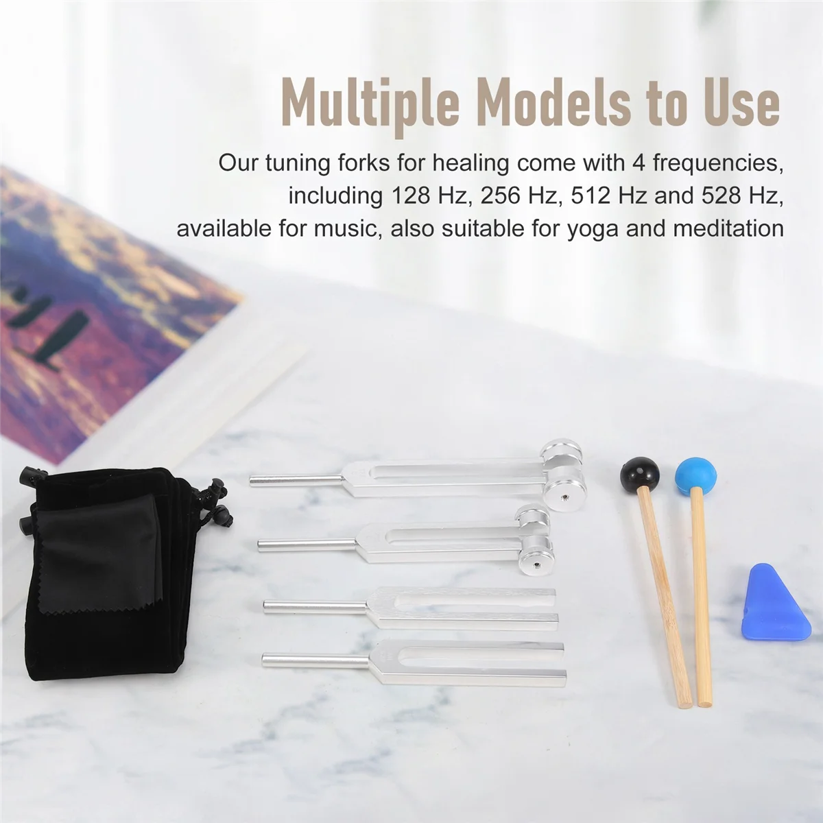 Newest 4 Pack Tuning Fork Set(128 Hz,256 Hz,512 Hz,528 Hz)with Tuning Fork Hammer for Sound Sound Vibration Tools
