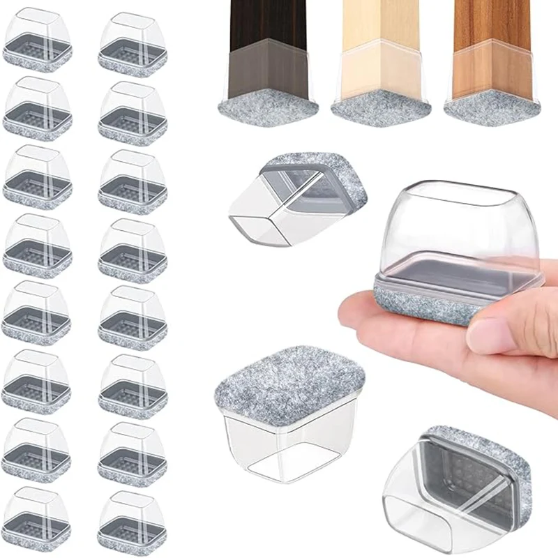 8pcs Rectangular Chair Foot Cover Diagonal Leg Floor Protectors  Silicone Furniture Table Feet Protect for Chair Table No Noise