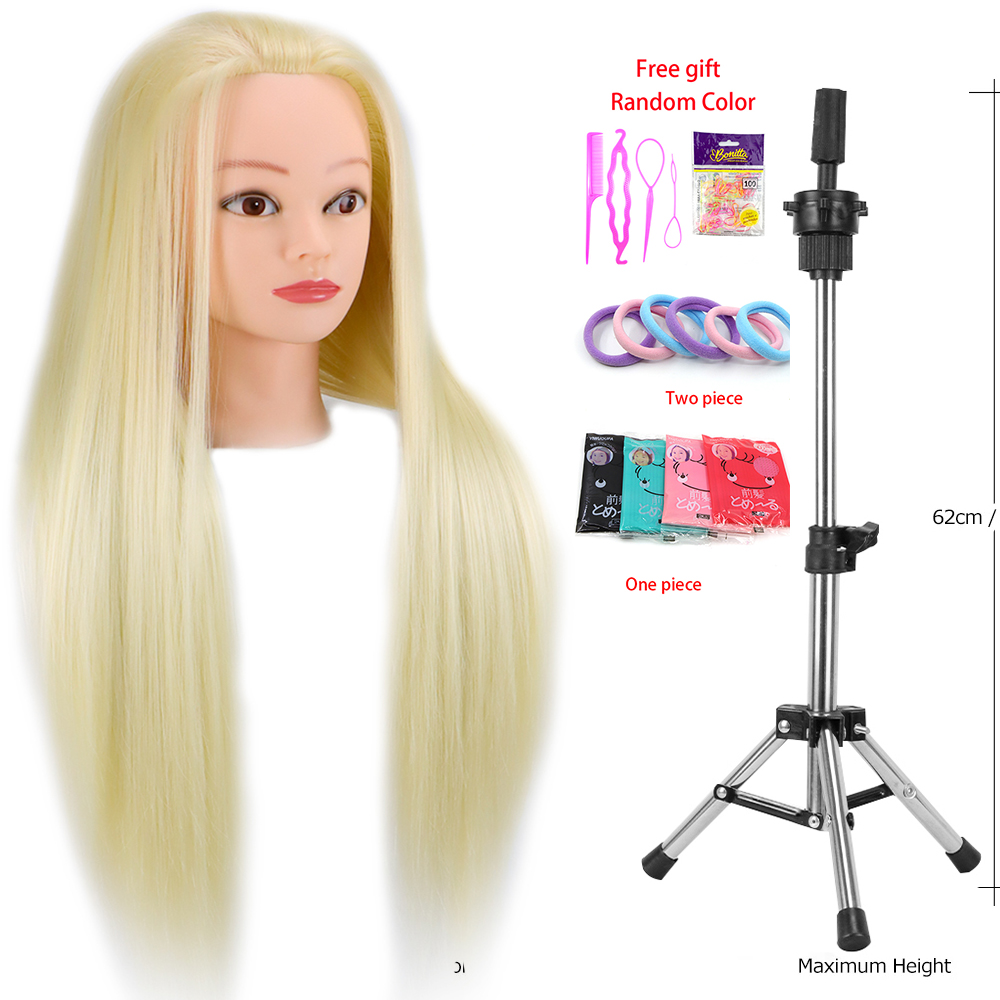 Mannequin Hoofd 100% Synthetisch Haar Kapper Trainingshoofd Met Statief Oefenpop Kosmetiek Pop Hoofd Voor Vlechten Styling