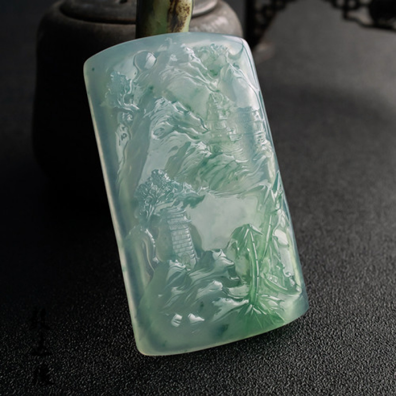 ミャンマー翡翠ペンダント高氷浮遊花風景 Wushi ペンダント氷タイプメンズ翡翠吊り飾り風景ペンダント