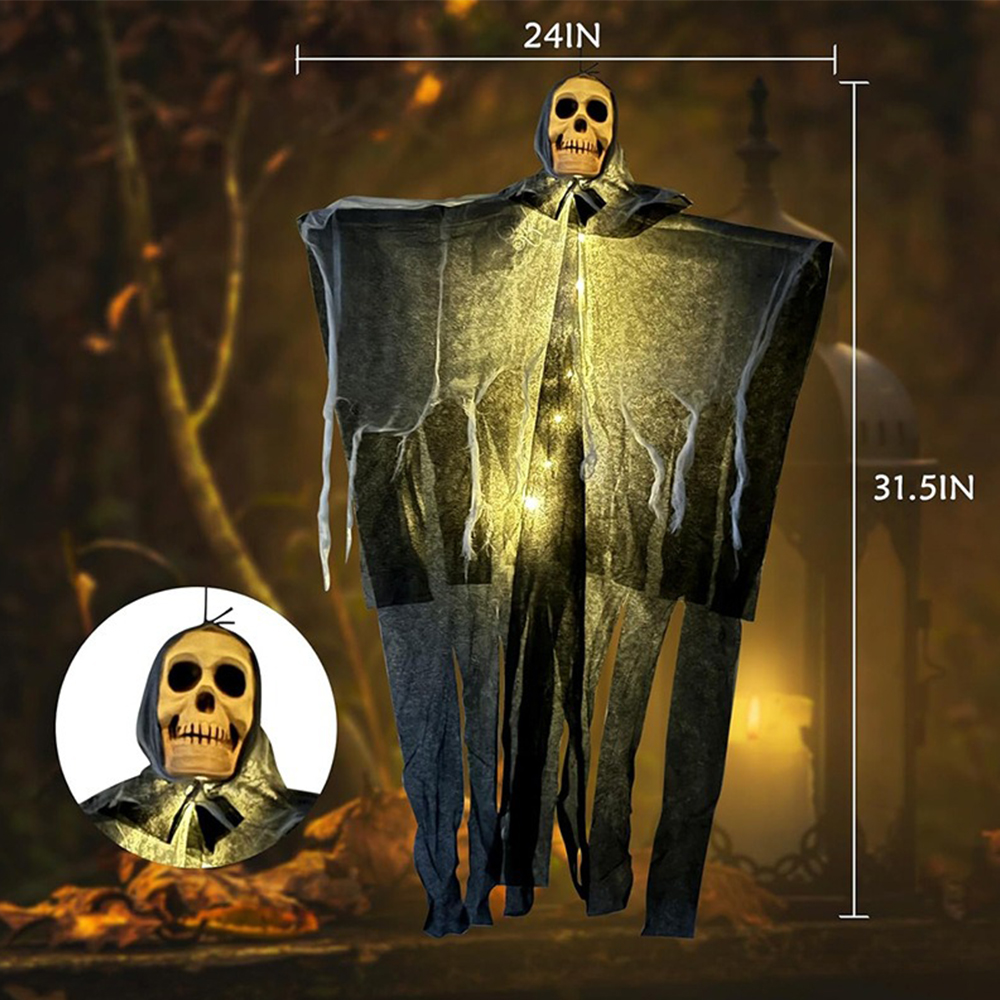 Halloween Glowing Skull Skeleton Gauze Hanging Ghost Home Outdoor Garden Decoration Halloween Party Horror Ghost Props