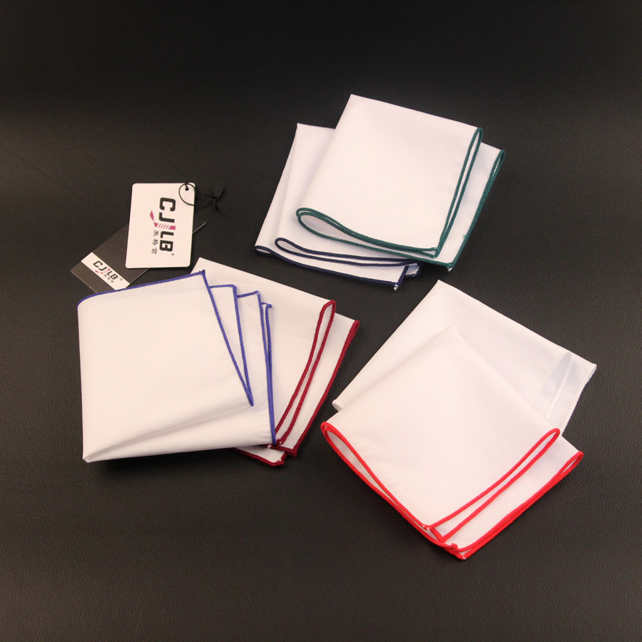 Повседневный платок 24*24 см в британском стиле, белый однотонный платок из жаккардового хлопка с окантовкой, Карманный платок для мужчин и женщин