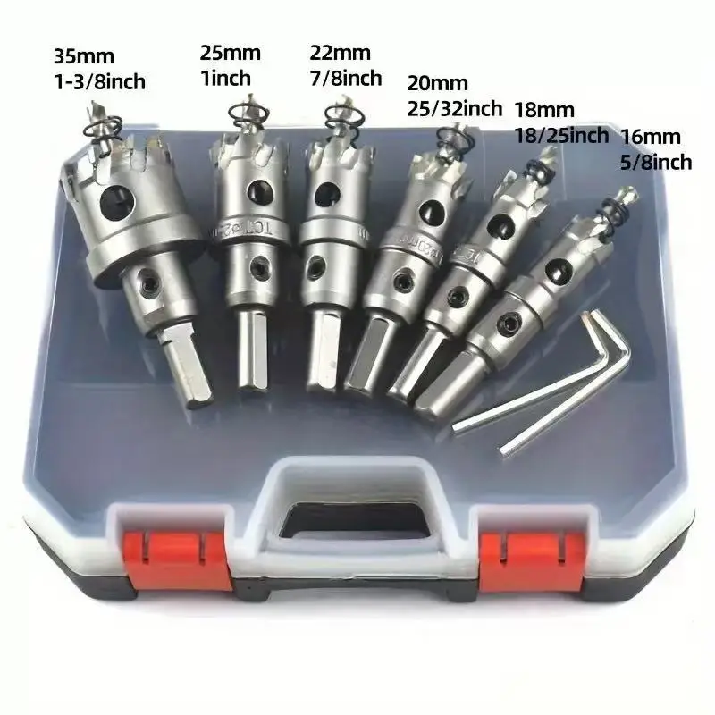 8pcs 16-35mm Drilling Crown For Stainless Steel TCT Hole Saw Set Tungsten Carbide Tipped Drill Bits For Metal Alloy iron