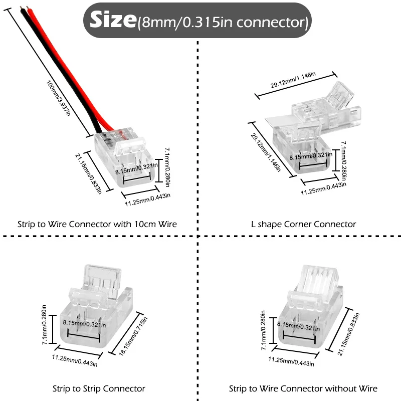 5 ชิ้น 8 มิลลิเมตร 10 มิลลิเมตร 2pin COB LED Strip Connector Extension Wire Terminal LED ตัวเชื่อมต่อสําหรับ 2835 5050 SMD COB เทปไฟ