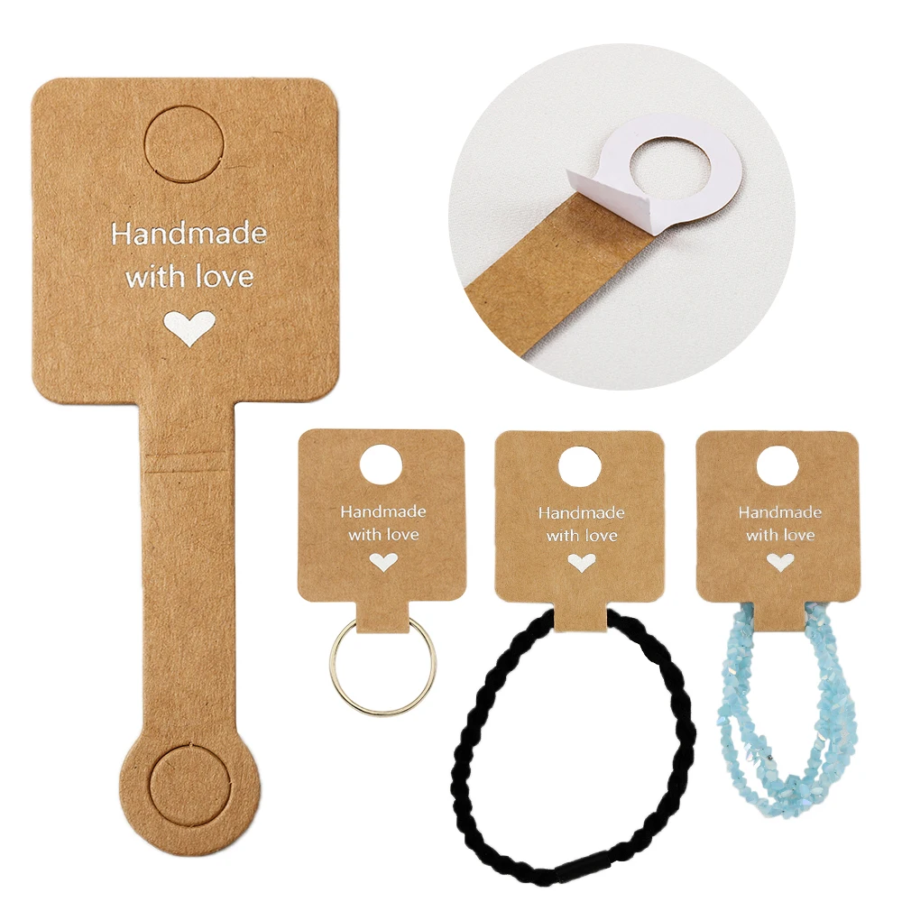 50pcs 4x10cm Self Adhesive Kraft Paper Card Bracelet Necklace Jewelry Hanging Holder for Small Business Retail Display Packaging