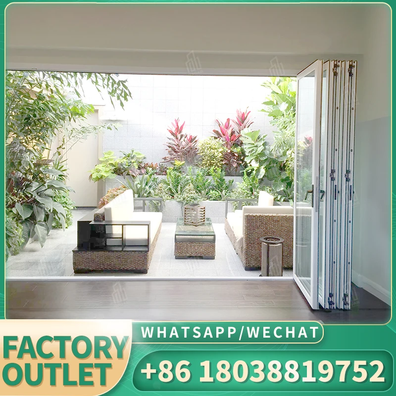 Customized standard thermal break aluminium accordion bi-fold door cheap price double glass for home villa folding door for sale