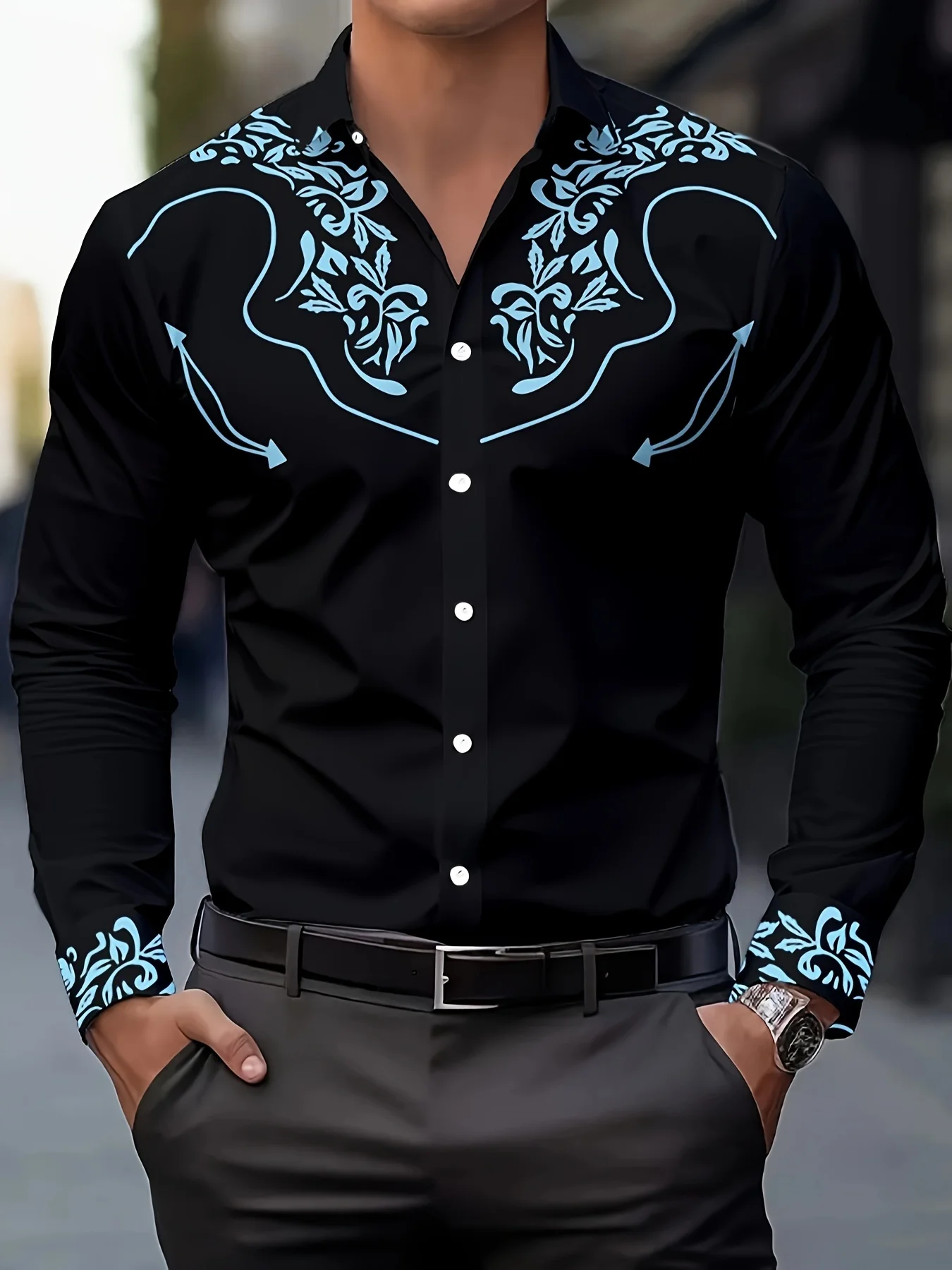 Camisa de manga larga con estilo para hombre, camisas de manga larga estilo vaquero occidental, informales, transpirables, con botones, vintage, primavera y otoño