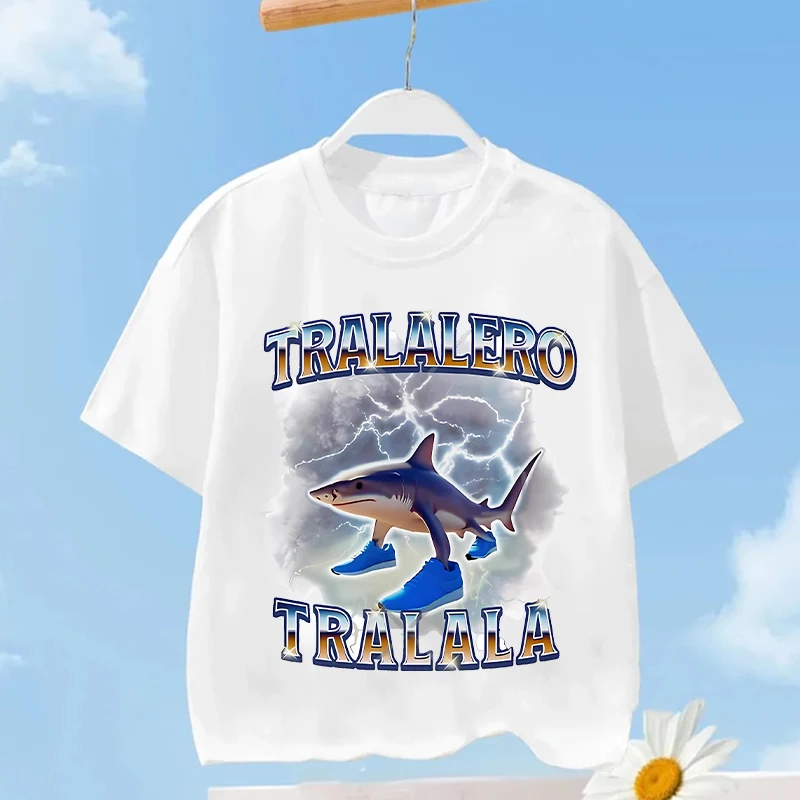 Tralalero Tralala Kids T-shirt Tungtung Sahur Brainrot Anime Tees Boy Girl Summer Short Sleeve Cotton Tops Children Clothes Gift