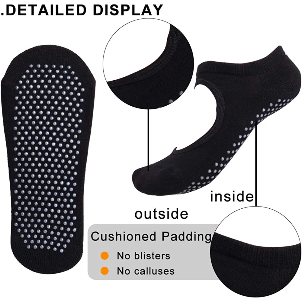 Backless Non-SLIP ฟิตเนสพิลาทิสถุงเท้าผ้าฝ้ายผู้หญิงกีฬาโยคะถุงเท้าบัลเล่ต์เต้นรํารองเท้าแตะ Barefoot ถุงเท้าออกกําลังกายสําหรับ GYM