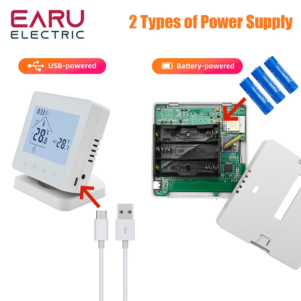 สมาร์ท RF Wireless Room Thermostat สําหรับหม้อต้มแก๊สเครื่องทําความร้อนหน้าจอสัมผัสอุณหภูมิ Controller Home Programmable WiFi Thermostat