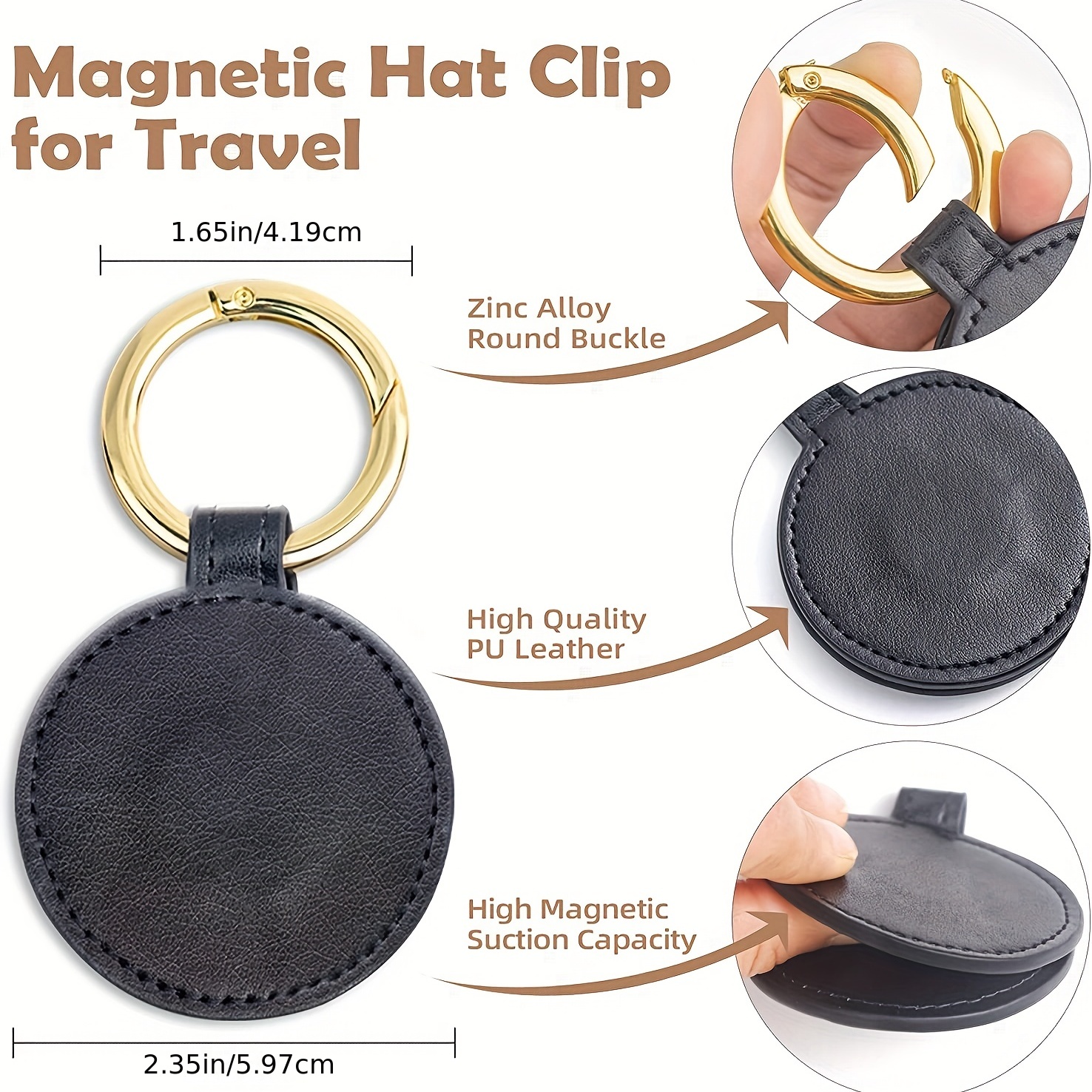1PC Magnetic Hat Clip On Bag Hat Holder Para Bolsa Mochila Bagagem PU Leather Hat Keeper Clip Travel Bag Acessórios