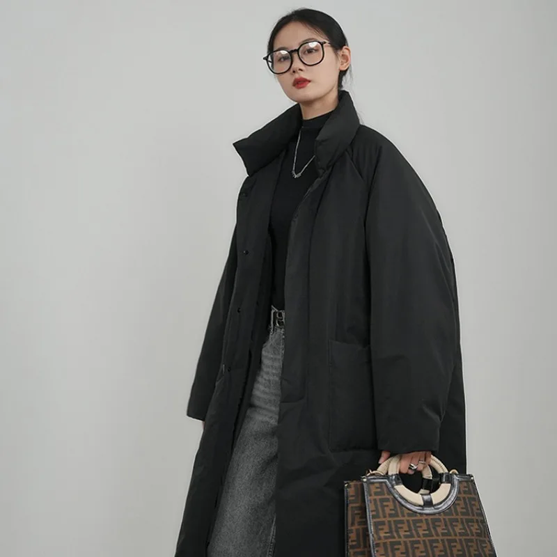 Jaqueta acolchoada de peito único feminina, Parkas longas, casacos à prova de vento, quente, grossa, acolchoada de algodão, casaco frio, roupa de inverno