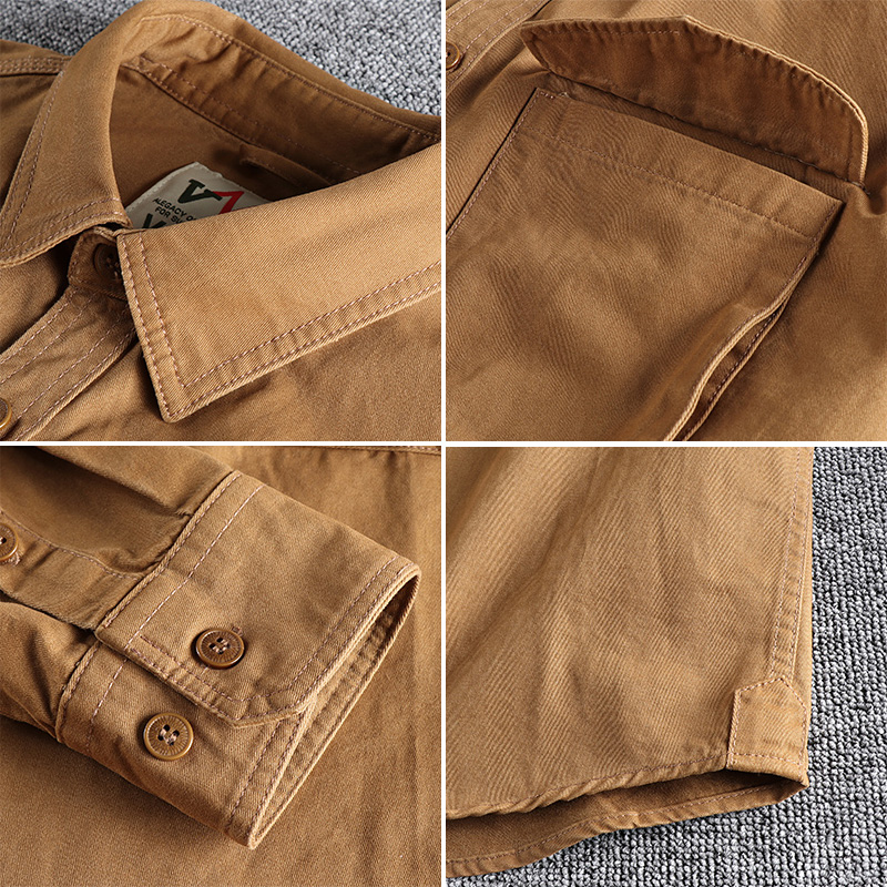 Autumn new 204 khaki retro wash solid color work shirt men's three-dimensional pocket trend loose jacket