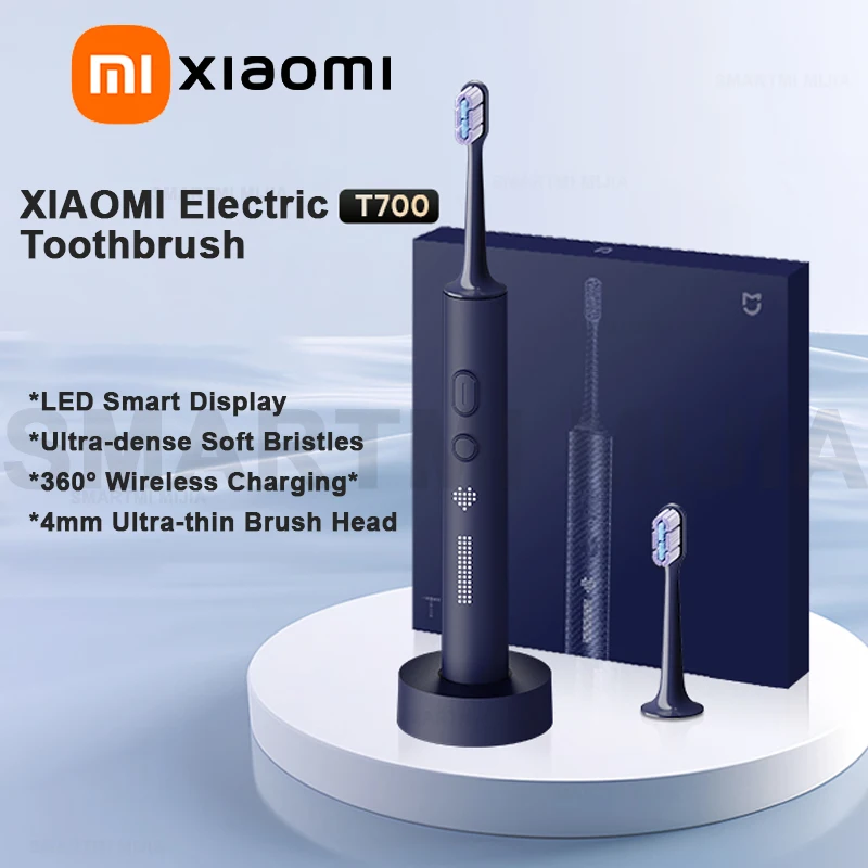 Elektryczna soniczna szczoteczka do zębów XIAOMI MIJIA T700, 360 °   Bezprzewodowe ładowanie, 3 tryby, ultradźwiękowe elektryczne szczoteczki do zębów z 2 główkami szczoteczki