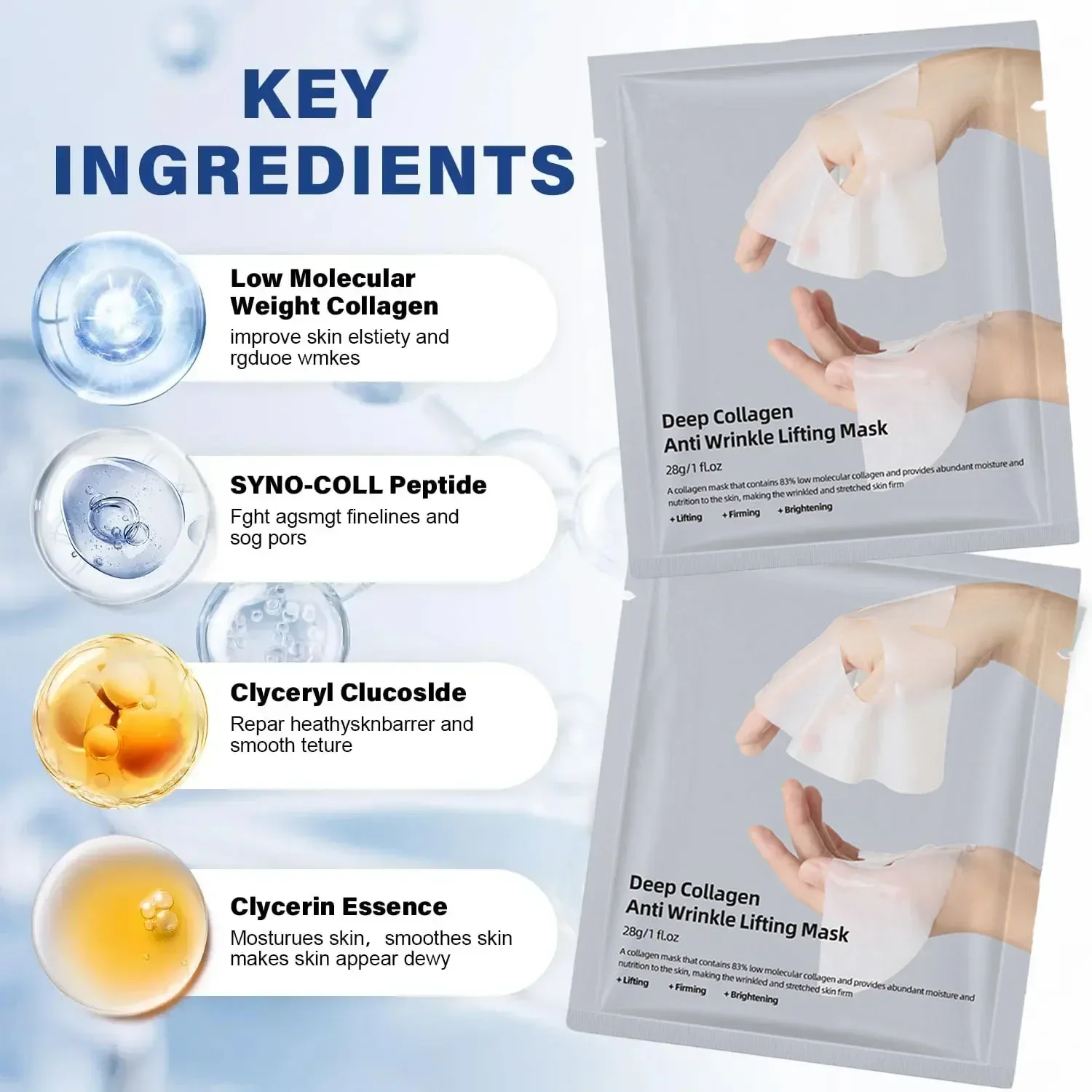 Deep Collagen Anti Wrinkle Lifting Mask มาส์กหน้าคอลลาเจนข้ามคืน, Deep Collagen Mask for Lifting Firming Moisturizing (5 แพ็ค)