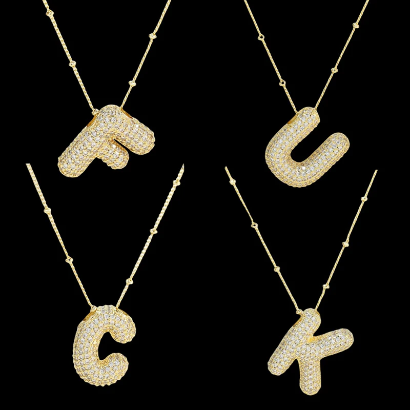 TrendMen Hiphop Rock Ballon Blase 26 Englisch Buchstaben Zirkonia Anhänger Halsketten Für Männer Bro Gold Farbe Metall Kristall Schmuck