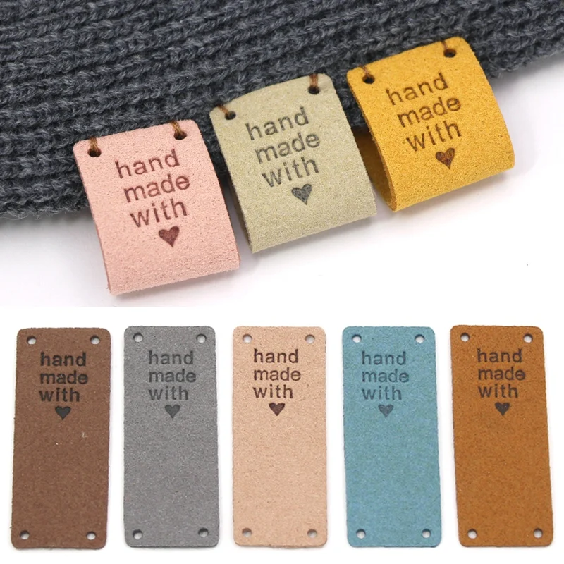 50 etichette in pelle PU fatte a mano fatte a mano con amore etichette in PU ecopelle da cucire etichette abbellimento accessori in maglia