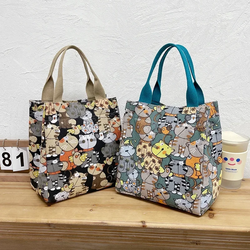 Mode Modieuze tas met handvat aan de bovenkant en schattig kattenpatroon Draagbare mamatas voor dames Retro Art Handtas Winkelen