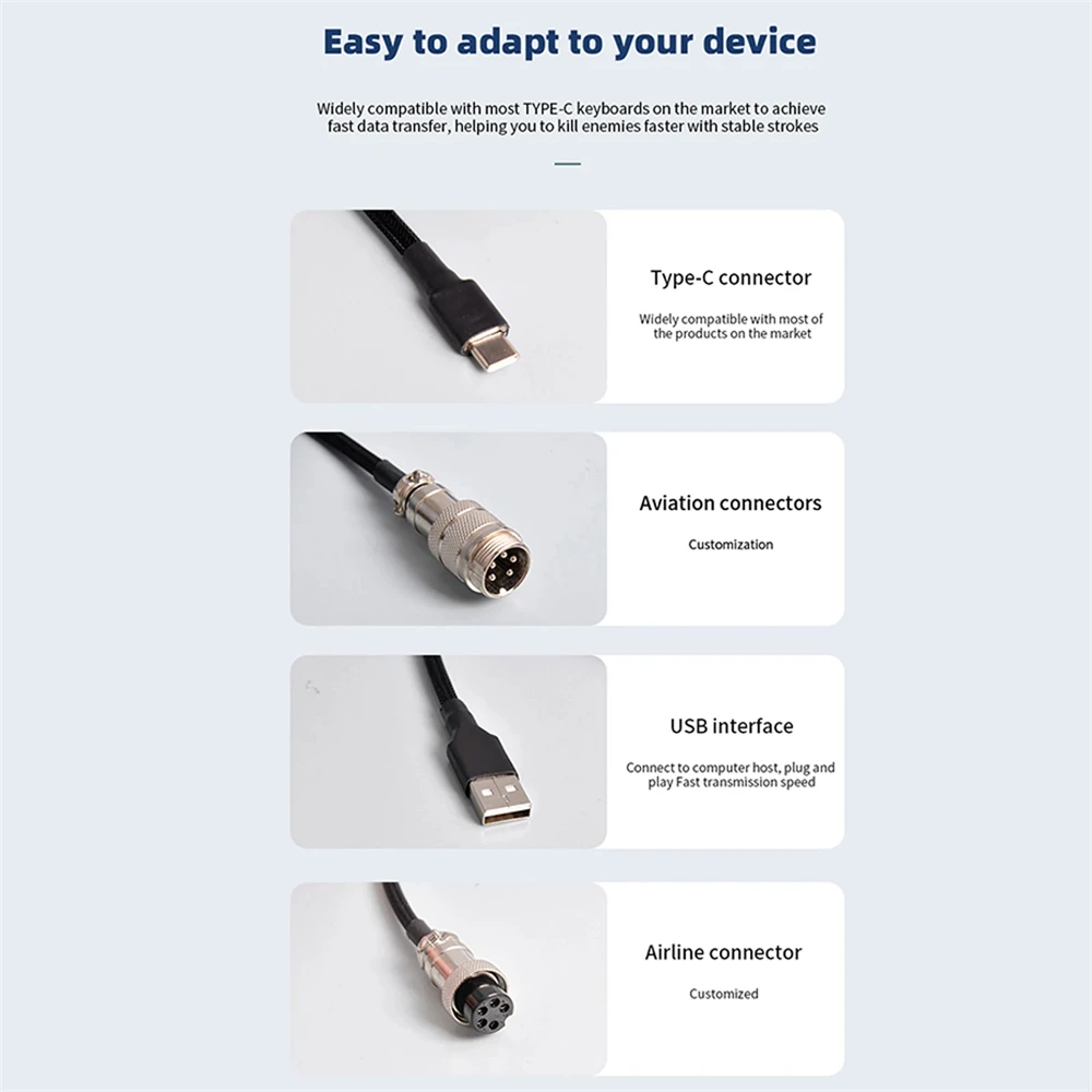 NNBILI New Type C Mechanical Keyboard Coiled Cable USB Mechanical Keyboard Aviator Desktop Computer Aviation Connector Cord