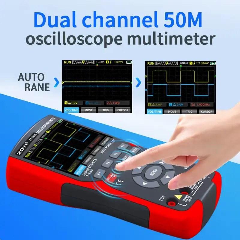 ZOYI ZT- 3-in-1 Oscilloscope Multimeter with 3.5 Inch IPS Display,25000 Counts, Dual Channel 50MHZ Bandwidth,280MSa/s High