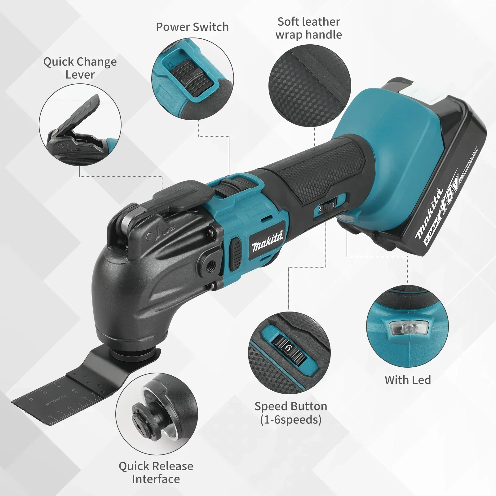 Makita 18V Trimming Cutter: 6-Gear Settings, 18/20V Li-Ion Battery, 340-326mm Length, Multi-Use for Sawing, Cutting, Shoveling